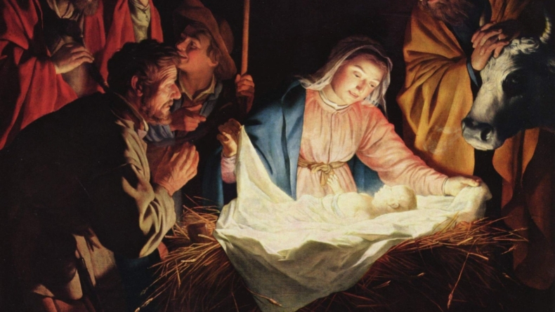 Obrazek przedstawiający szopkę bożonarodzeniową